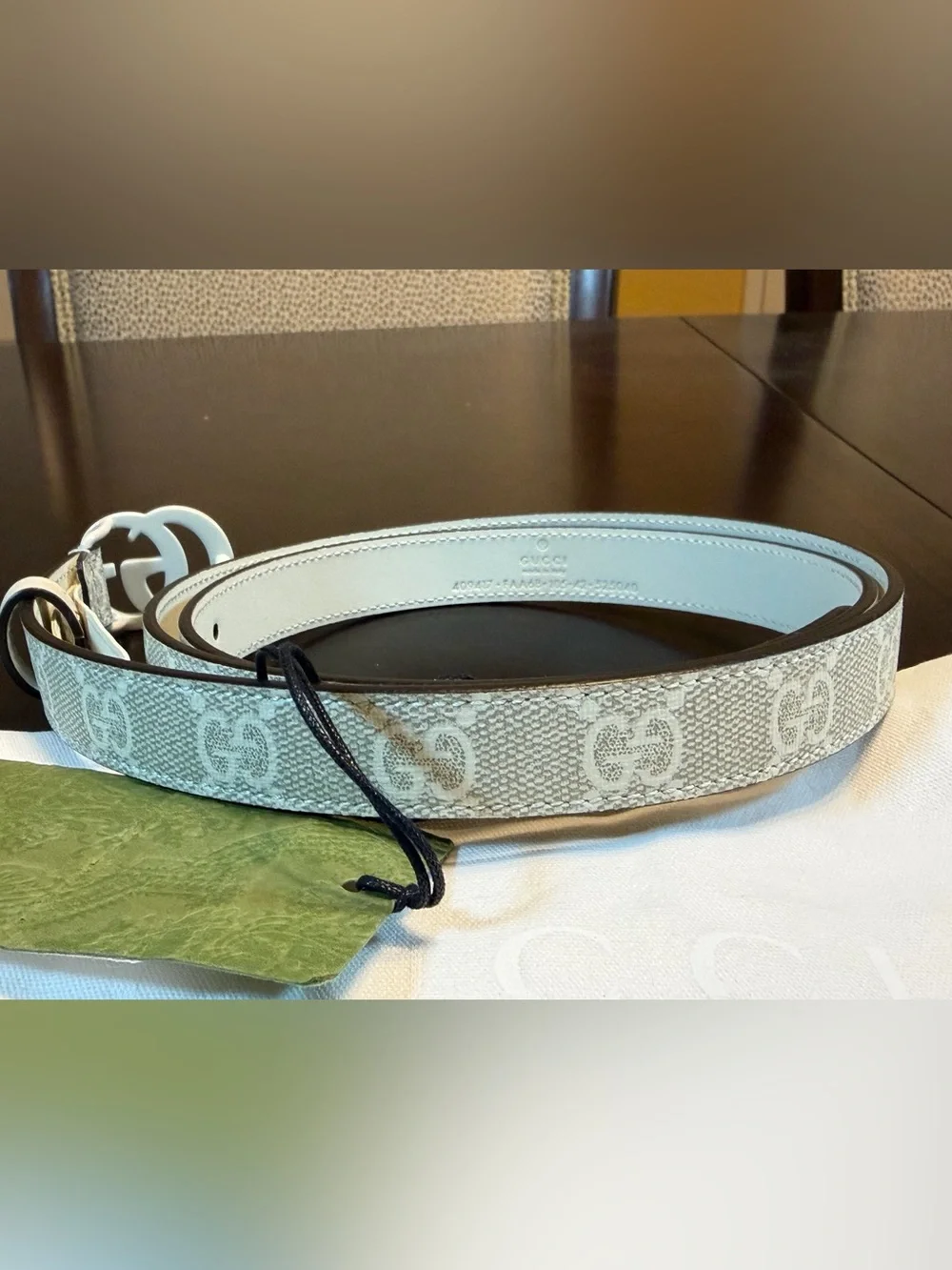 New Gucci GG Logo Buckle Ivory Gray Leather Belt Size 42 / 105 cm Waist 38 - 42 - Picture 9 of 13